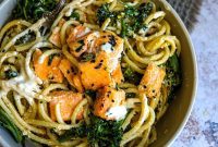 Mediterranean Salmon Tahini Pasta