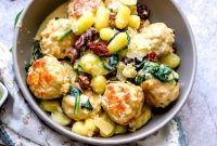 Creamy Slow Cooker Tuscan Chicken Meatball Gnocchi