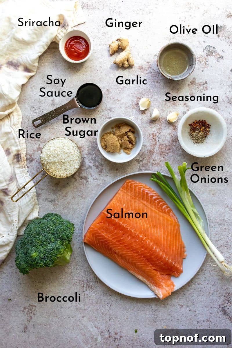 Blazing Sweet Chili Salmon 3 Ingredients on a counter with plates.