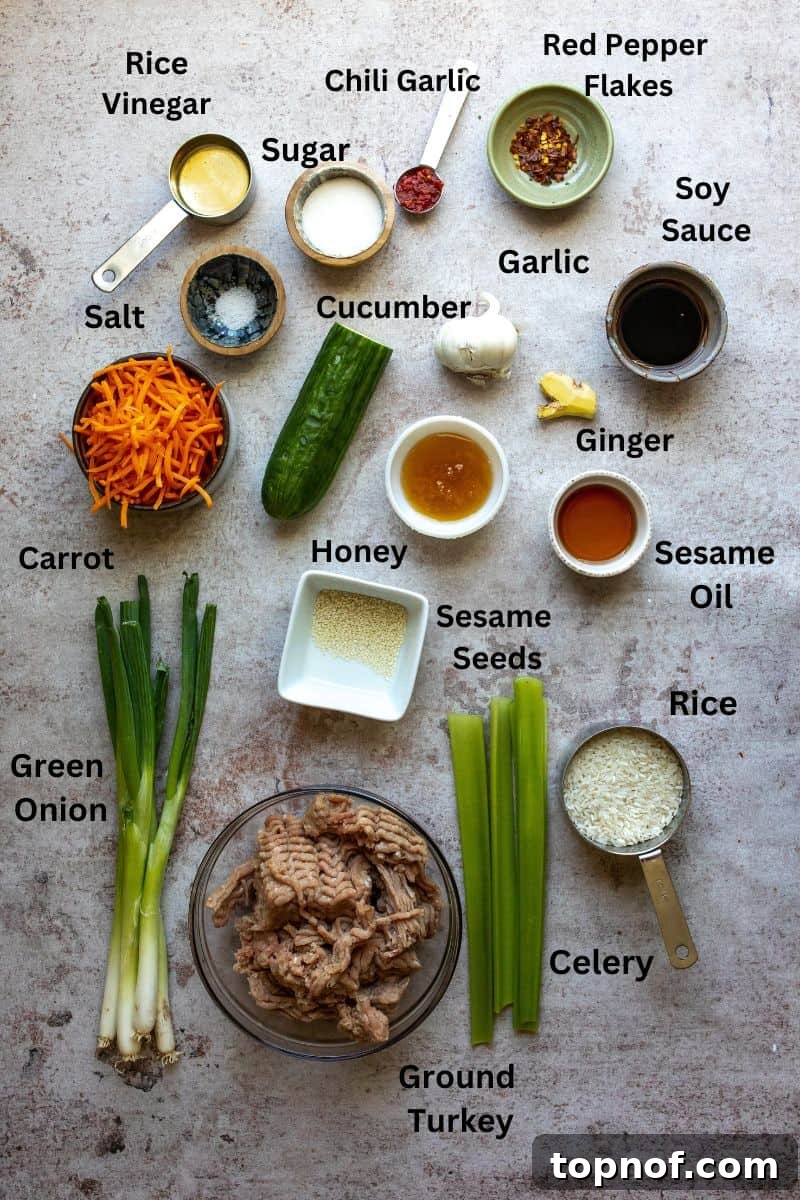 Sweet & Spicy Korean Ground Turkey 3 Ingredients needed to make recipe on a kitchen counter