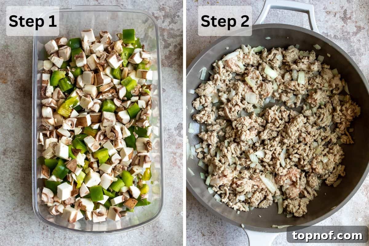 Steps to make this recipe in a skillet with ground turkey.