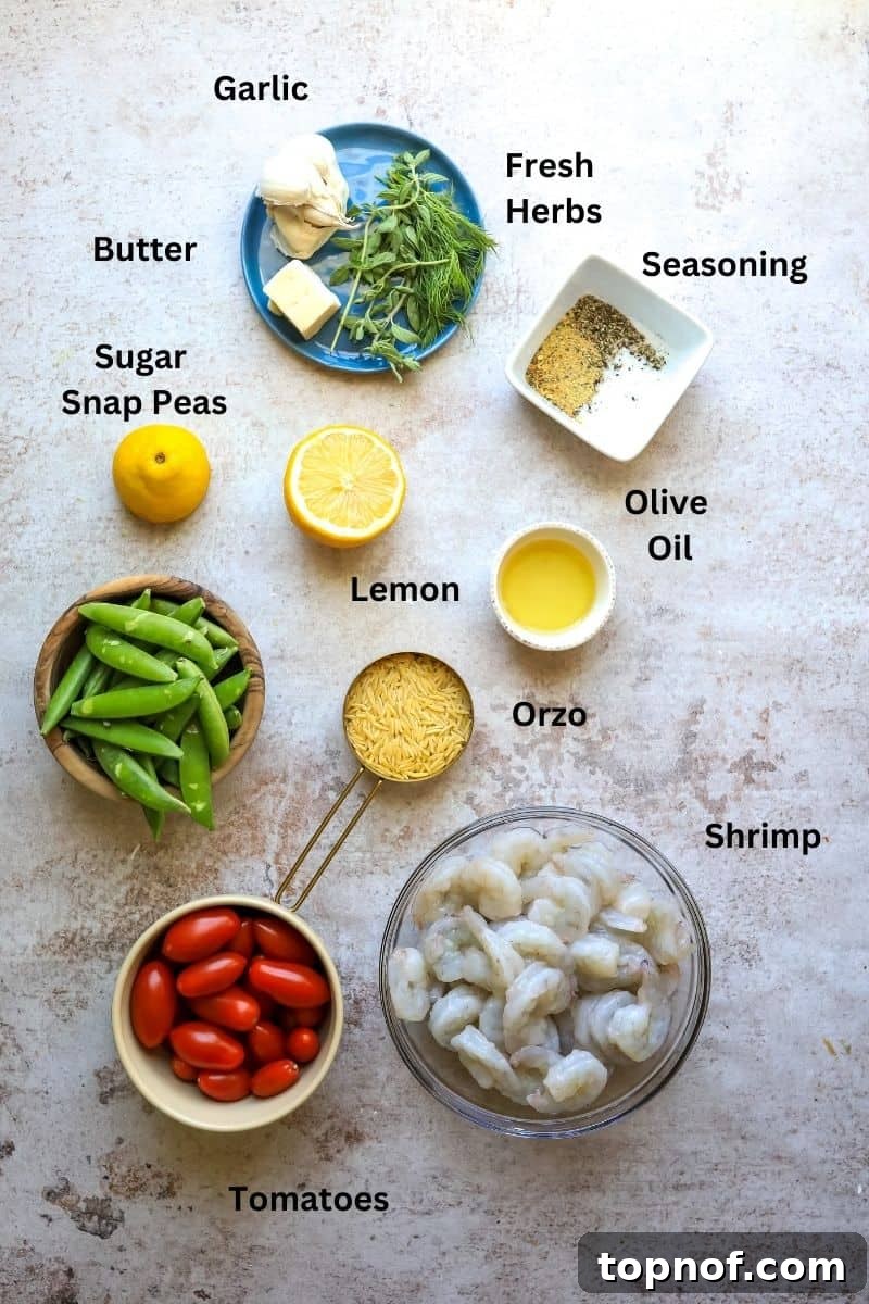 Zesty Lemon Pepper Shrimp 3 Individual bowls and plates displaying all the fresh ingredients needed for lemon pepper shrimp, including shrimp, lemons, herbs, and spices.
