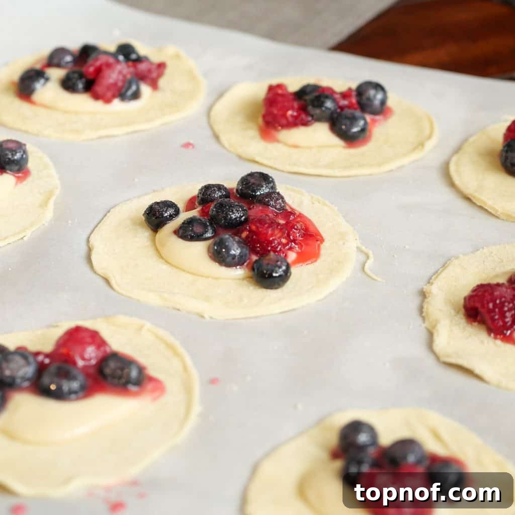 Effortless Blueberry Puffs 6 Mixing the dairy-free cream cheese filling.