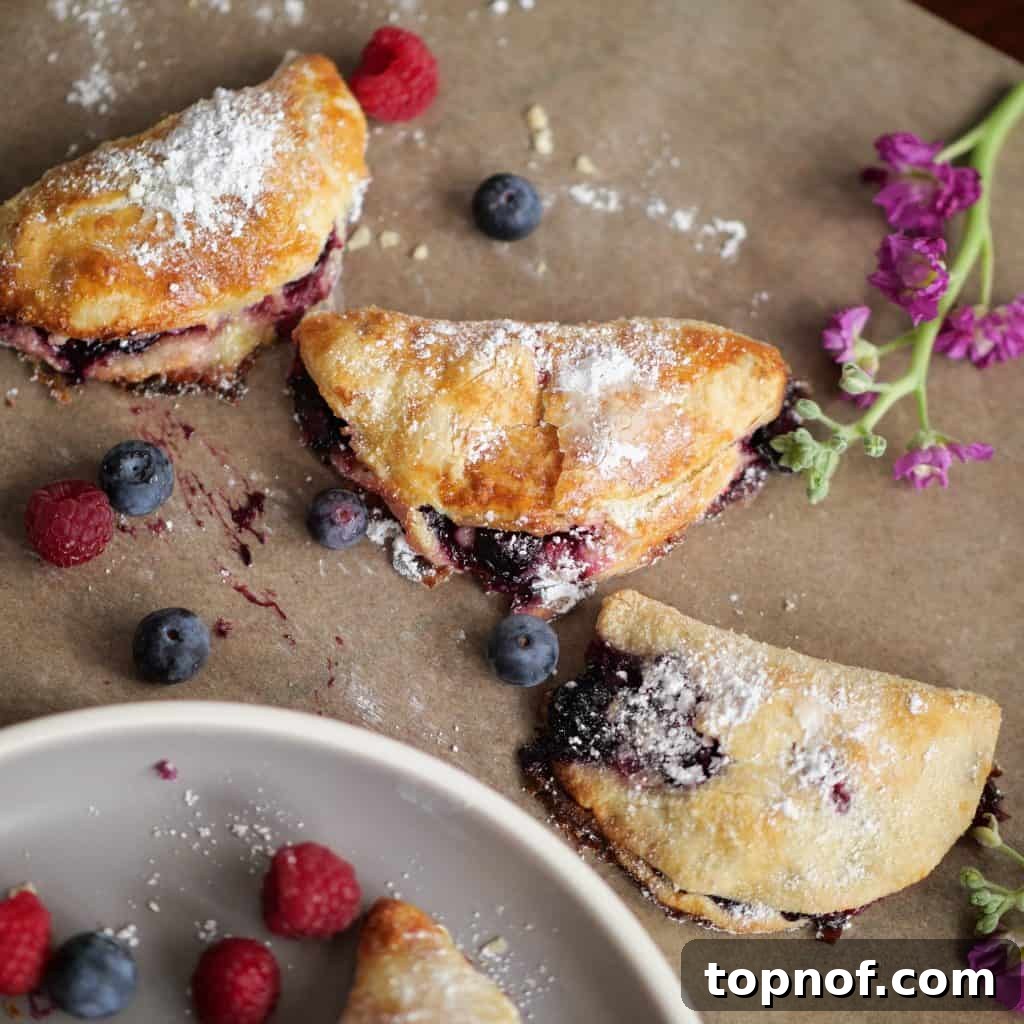 Effortless Blueberry Puffs 7 A batch of freshly baked dairy-free blueberry turnovers cooling on a wire rack.