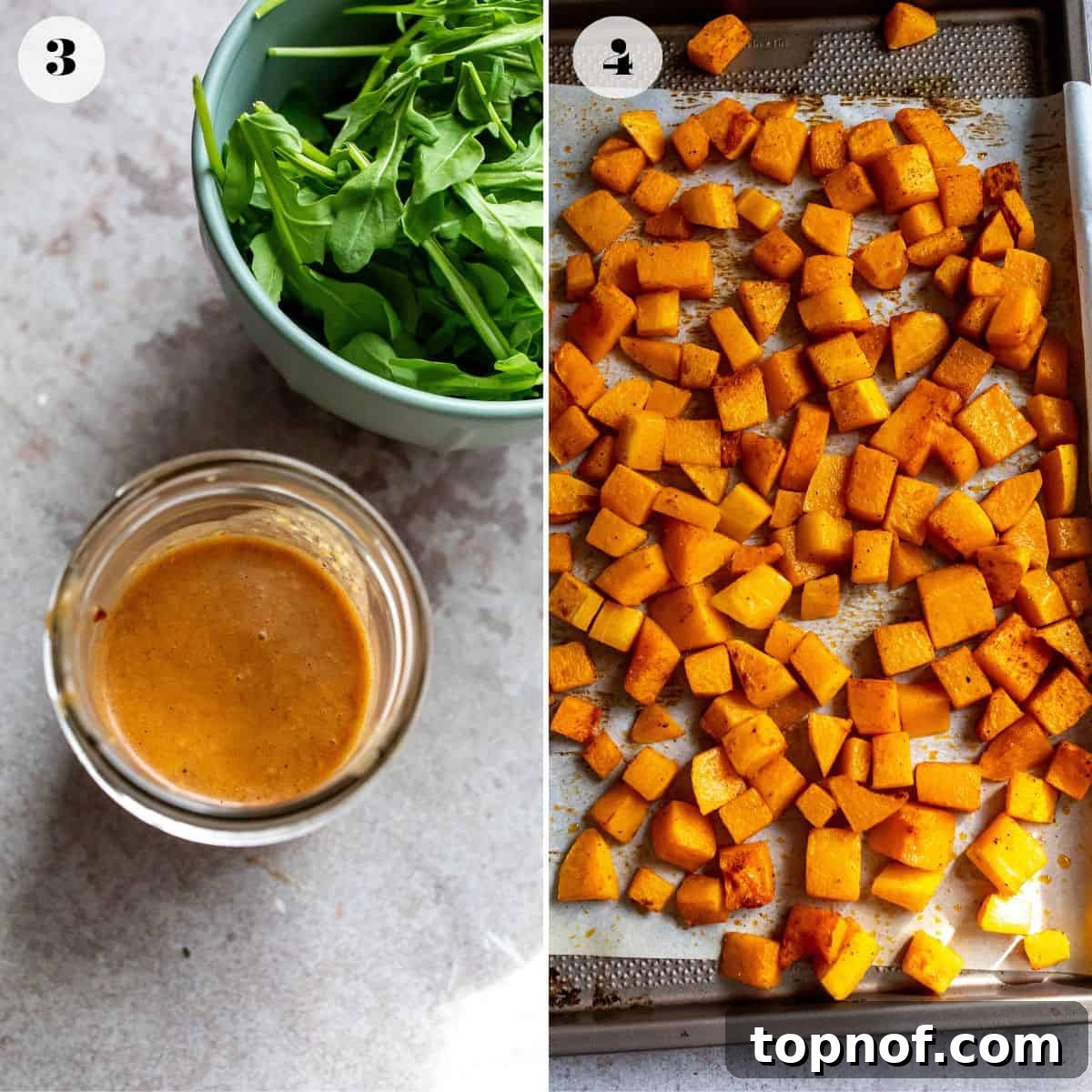 Ingredients for maple date vinaigrette being blended in a small food processor.