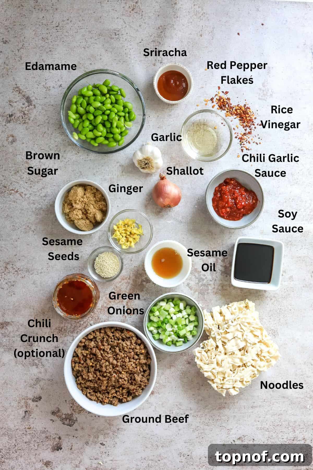 Ingredients needed to make this recipe in small bowls and on small dishes. 