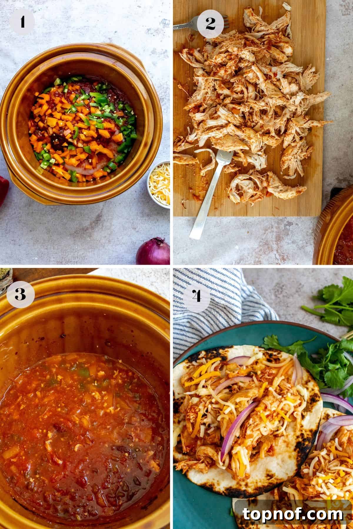 Weeknight Slow Cooker Chicken Tacos 4 Photos of steps to make this recipe in a slow cooker with chicken.
