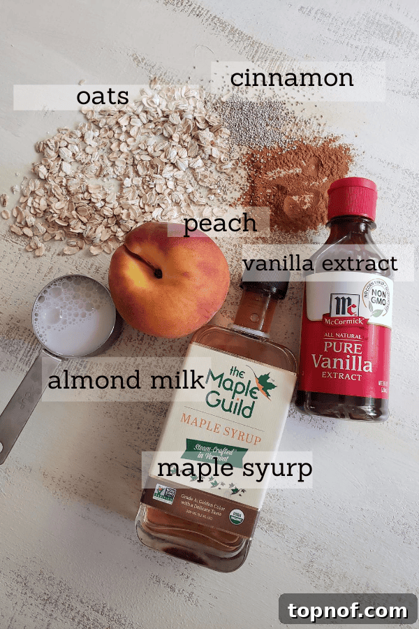 Sunrise Peach Overnight Oats 3 Another appealing shot of Peach Pie Overnight Oats, perhaps from a different angle or with different toppings, emphasizing its visual appeal and deliciousness.