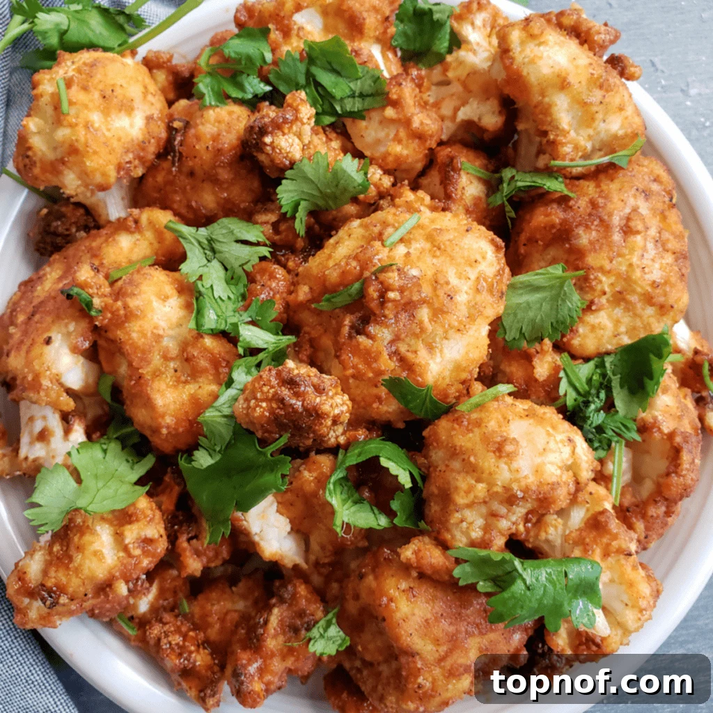 The finished BBQ Cauliflower Wings ready to eat with fresh cilantro on top