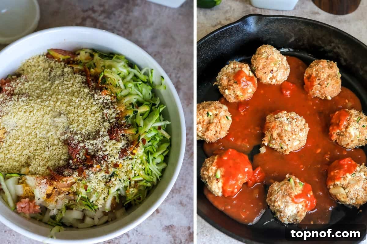 Crispy Air Fryer Turkey Meatballs 4 Ground Turkey Meatballs steps to make in a bowl and skillet.