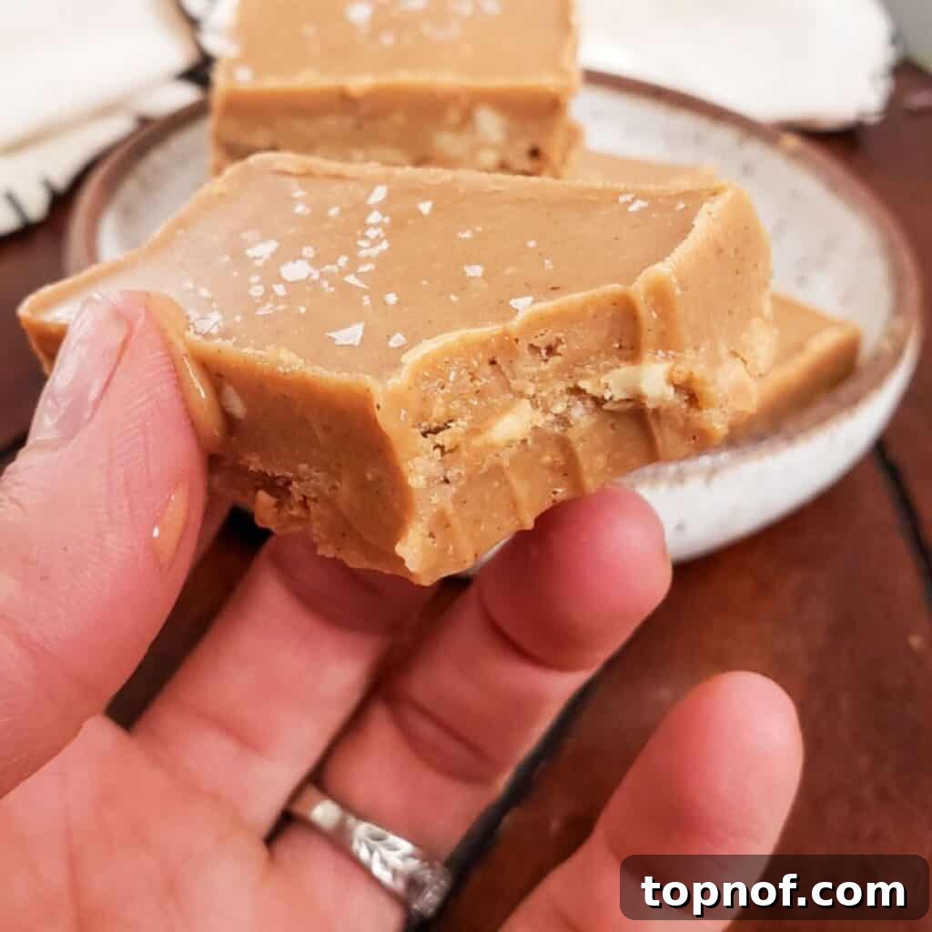 No-Bake 4-Ingredient Peanut Butter Fudge 5 Finished peanut butter fudge, sliced and ready to serve.