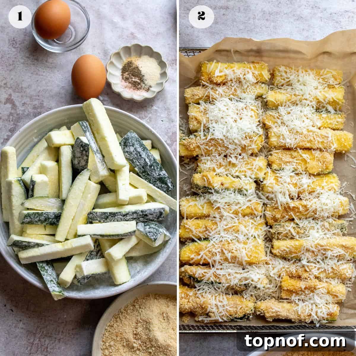 Crunchy Air-Fried Zucchini Sticks 4 Steps to make air fried zucchini fries.