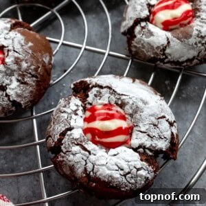 Brownie Crinkle Cookies with Peppermint Kisses