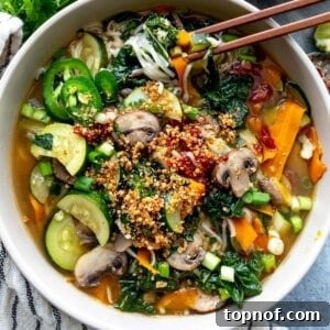 Homemade Vegetarian Ramen in a bowl with chopsticks