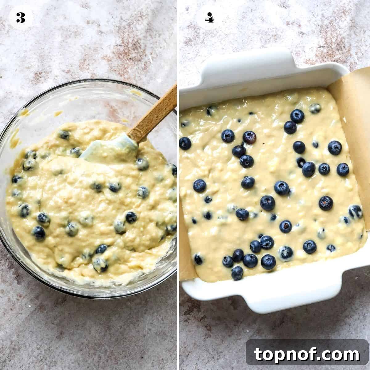 Blueberry Tahini Dream Cake 5 Cake batter spread evenly in a baking dish before baking.