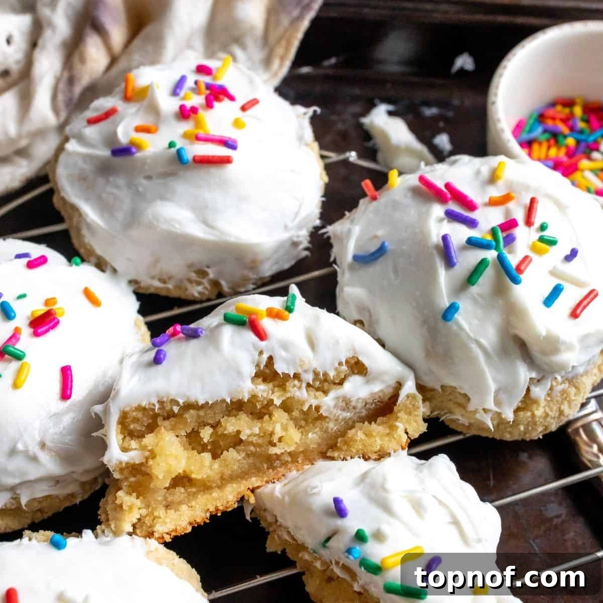 Tender Vegan Sugar Delights 2 Vegan Gluten Free Sugar Cookies up close on a cookie rack.