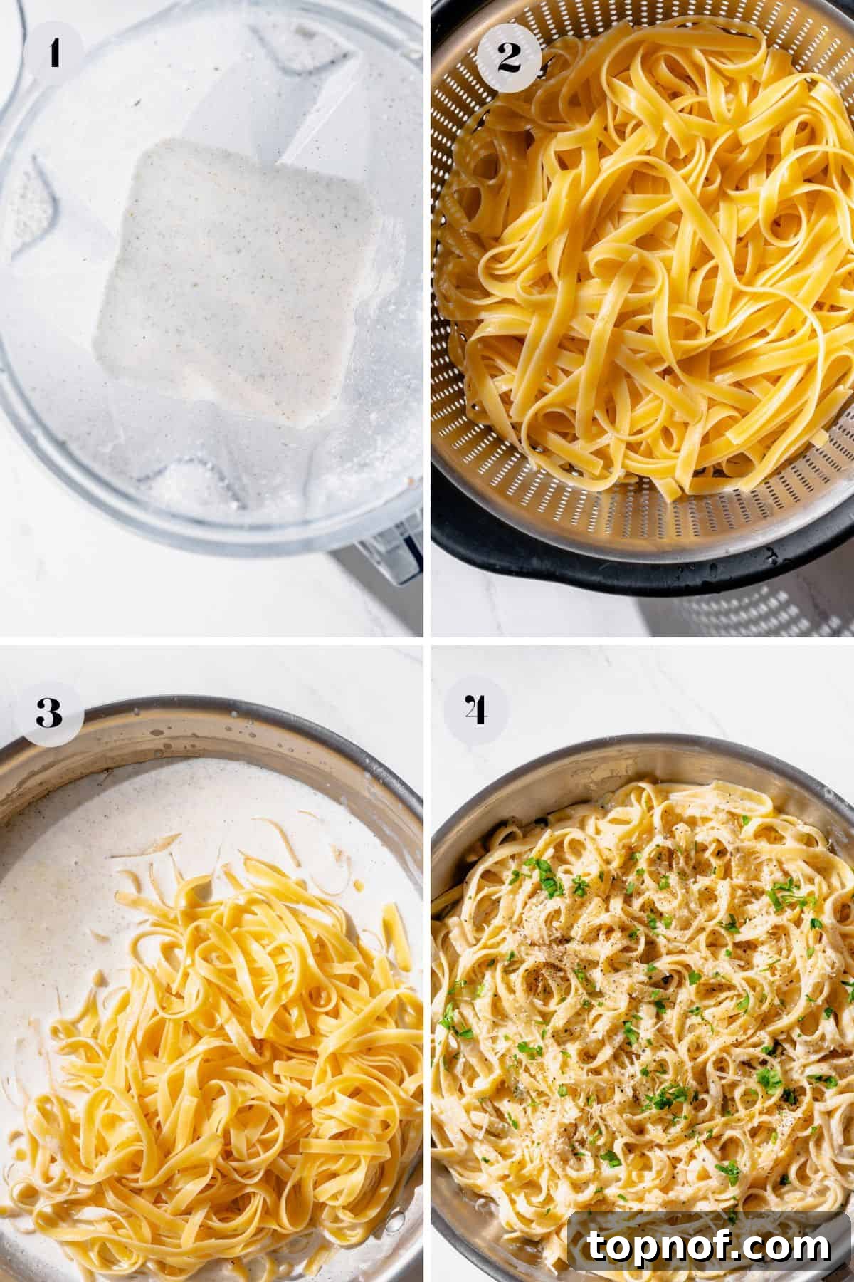 Steps to make this high protein alfredo sauce in the blender.