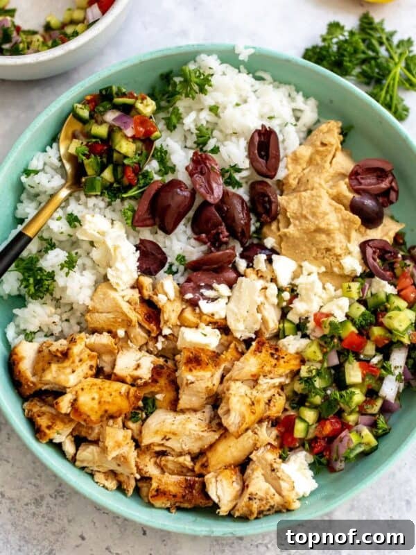 Close up of Mediterranean bowls in a green bowl.