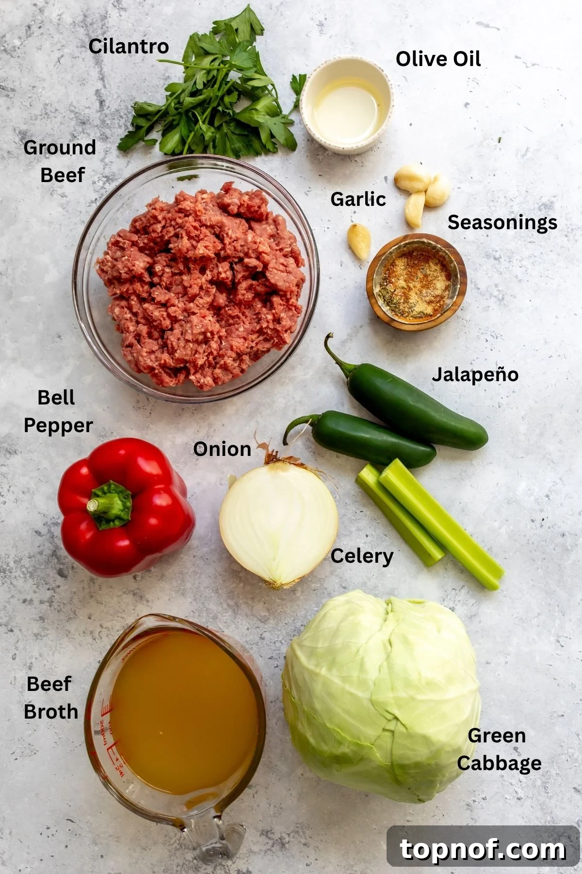 Dirty Cabbage: Spicy Skillet Cabbage with Bacon 3 Ingredients to make this recipe on a counter top in glass bowls.